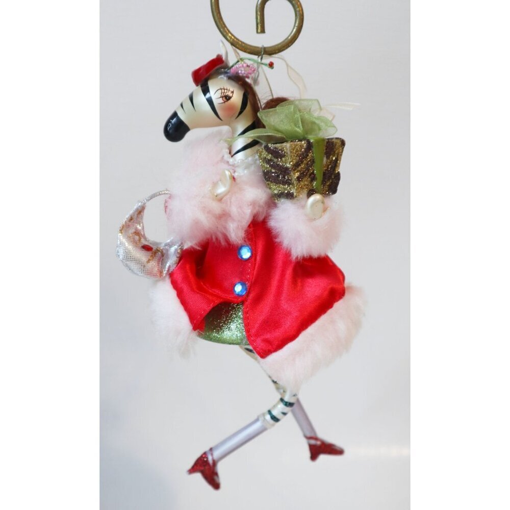 Diva Zebra Glamorous Hand Blown Glass Christmas Shopper Ornament Whimsical